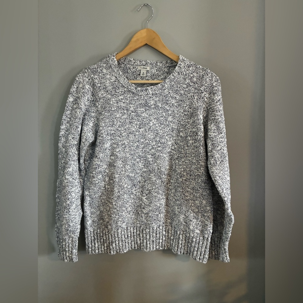 LL Bean Marbled White and Blue 100% Cotton Sweater Size Medium